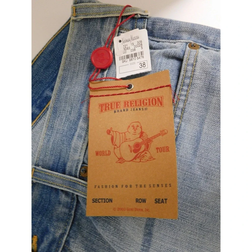 True‎ Religion Ricky Snake Eyes Straight Mens Blue Jeans $218rt sz 38 NWT